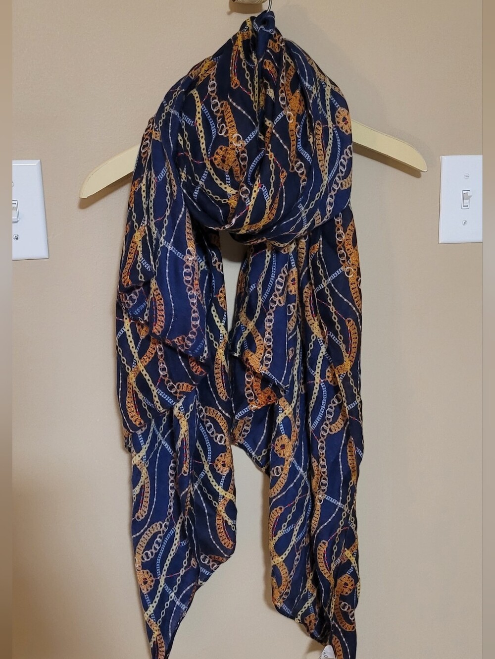 💚10 for $10💚 Bundle and save Navy Scarf with Gold and Tan Chain Print